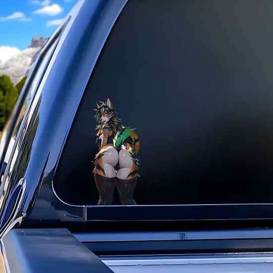 Furry Girl with Lamborghini Sticker, suitable for hard luggage, carry-ons, and travel accessories.