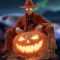Halloween Man on Pumpkin Statue, vibrant colors perfect for art projects, collages, and crafts.