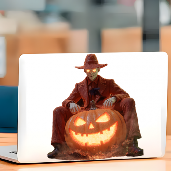 Halloween Man on Pumpkin Statue, vibrant colors perfect for art projects, collages, and crafts.