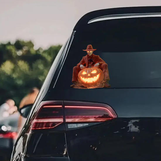 Halloween Man on Pumpkin Statue, vibrant colors perfect for art projects, collages, and crafts.