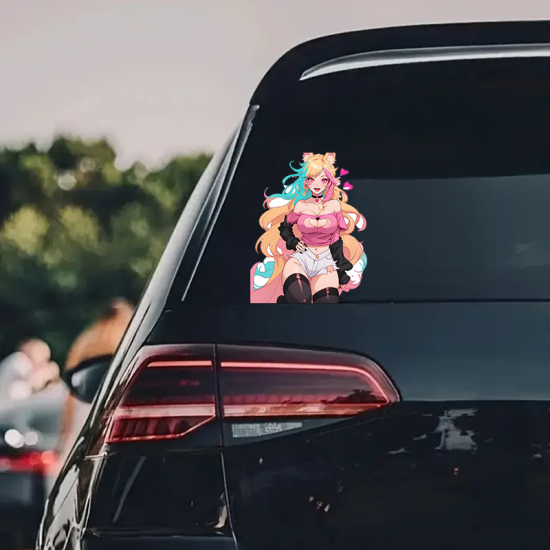 Anime Girl with Fox Ears - Pink Outfit, great for adding a pop of color to your fridge or freezer.