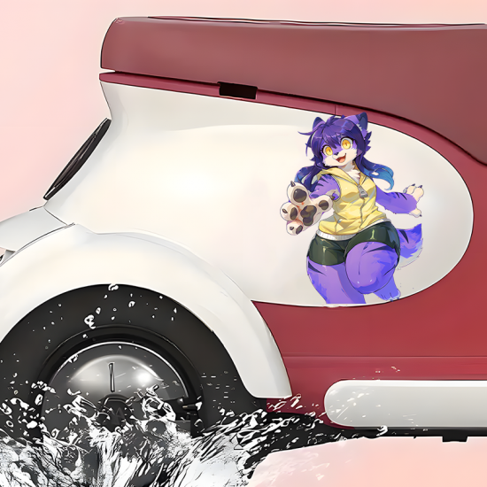 Purple Furry Character with Yellow Hoodie, ideal for personalizing your workspace, desk, monitor, and keyboard.