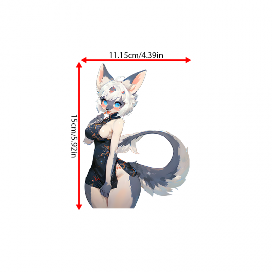 Anime Fox Girl in Cheongsam Dress, suitable for fixing up old furniture or adding flair to new items.