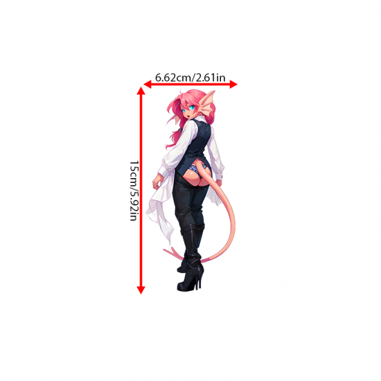 Pink-haired Anime Girl in Vest with Tail, excellent for decorating bedroom doors, lockers, and furniture.