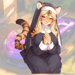 Tiger Nun Anime Sticker Decal, great for decorating notebooks, journals, scrapbooks, and gift packages. Vinyl car decals suitable for cars, motorcycles, laptops, computers, backpacks, water bottles, and more.