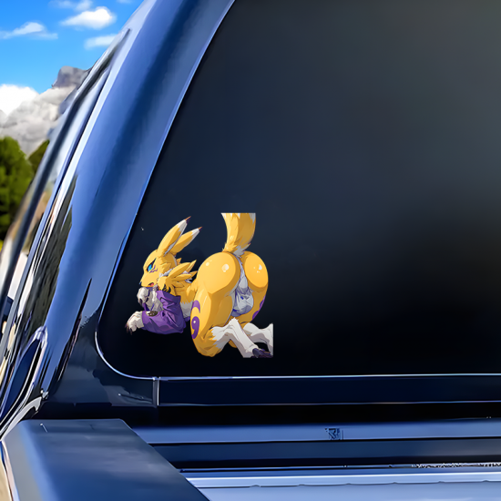 Renamon Car Sticker, adds style to your daily planner, notebook, and office supplies. Vinyl car decals suitable for cars, motorcycles, laptops, computers, backpacks, water bottles, and more.