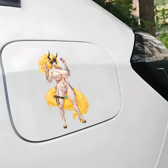 Sexy Furry Bikini Girl with Condom and Lamborghini Sticker, adheres well to plastic, metal, wood, glass, and ceramic surfaces. Vinyl car decals suitable for cars, motorcycles, laptops, computers, backpacks, water bottles, and more.