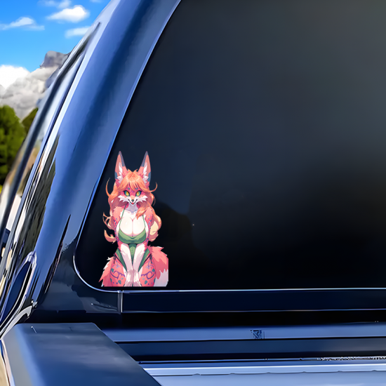 Anthro Fox Girl with Purple Car Sticker, high definition print suitable for collectors and fans. Vinyl car decals suitable for cars, motorcycles, laptops, computers, backpacks, water bottles, and more.