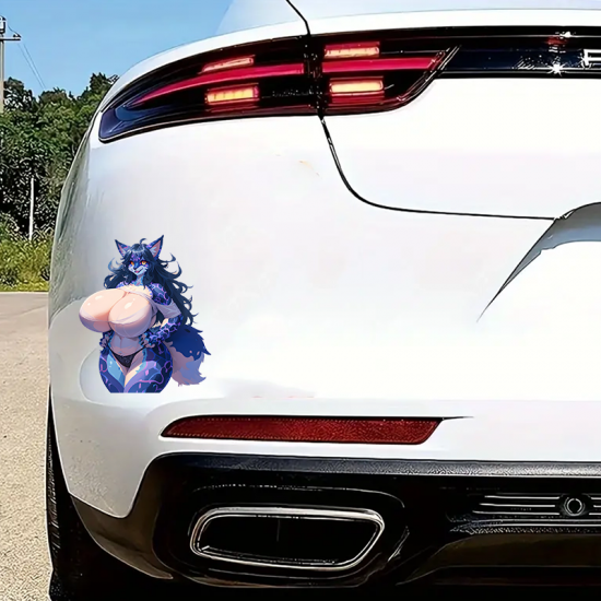 Anthro Fox Girl with Purple Car Sticker, great for DIY projects, greeting cards, and holiday decorations. Vinyl car decals suitable for cars, motorcycles, laptops, computers, backpacks, water bottles, and more.