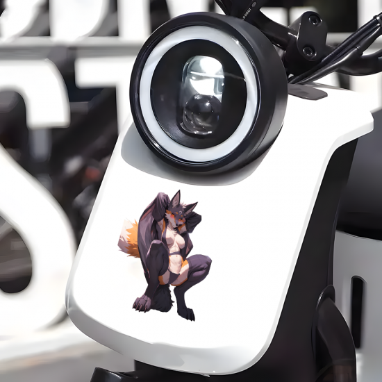 Sexy Furry Fox Girl with Purple Car Sticker, suitable for hard luggage, carry-ons, and travel accessories. Vinyl car decals suitable for cars, motorcycles, laptops, computers, backpacks, water bottles, and more.
