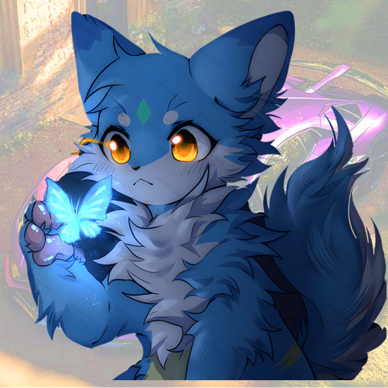 Blue Anime Fox with Butterfly Sticker, suitable for smooth surfaces like glass, mirrors, windows, and tiles. Vinyl car decals suitable for cars, motorcycles, laptops, computers, backpacks, water bottles, and more.