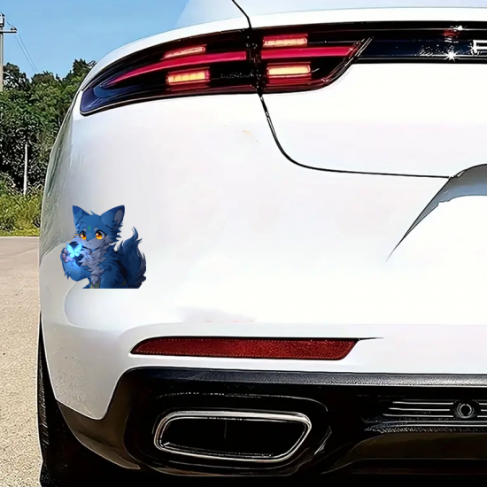 Blue Anime Fox with Butterfly Sticker, suitable for smooth surfaces like glass, mirrors, windows, and tiles. Vinyl car decals suitable for cars, motorcycles, laptops, computers, backpacks, water bottles, and more.