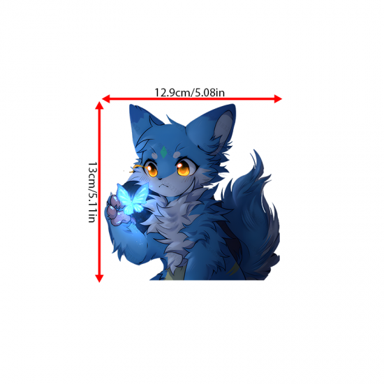 Blue Anime Fox with Butterfly Sticker, suitable for smooth surfaces like glass, mirrors, windows, and tiles. Vinyl car decals suitable for cars, motorcycles, laptops, computers, backpacks, water bottles, and more.