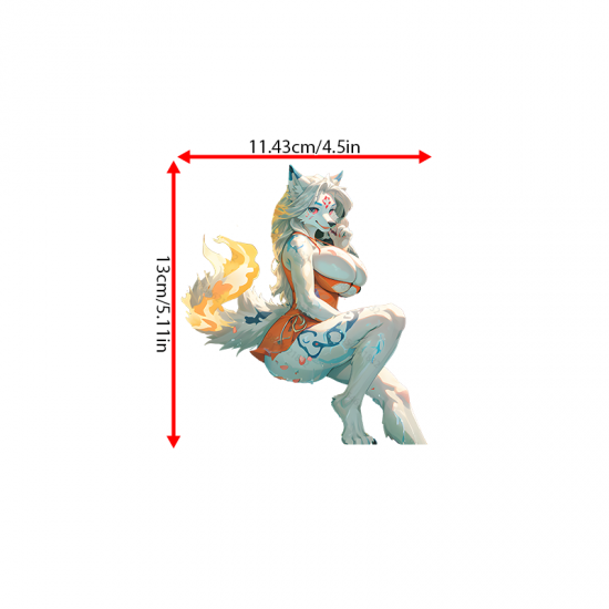 Anthro Wolf Girl with Sports Car Sticker, suitable for decorating envelopes, letters, and invitation cards. Vinyl car decals suitable for cars, motorcycles, laptops, computers, backpacks, water bottles, and more.