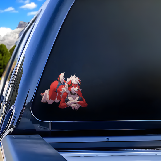 Lycanroc Girl on Car Sticker, durable and weather-resistant, perfect for outdoor gear and vehicles. Vinyl car decals suitable for cars, motorcycles, laptops, computers, backpacks, water bottles, and more.