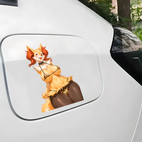 Furry Fox Girl Bikini Car Sticker Decal, fun addition to your scrapbook, photo album, or handmade cards. Vinyl car decals suitable for cars, motorcycles, laptops, computers, backpacks, water bottles, and more.