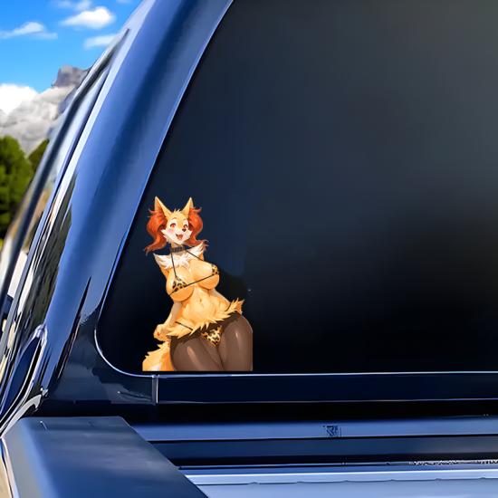 Furry Fox Girl Bikini Car Sticker Decal, fun addition to your scrapbook, photo album, or handmade cards. Vinyl car decals suitable for cars, motorcycles, laptops, computers, backpacks, water bottles, and more.
