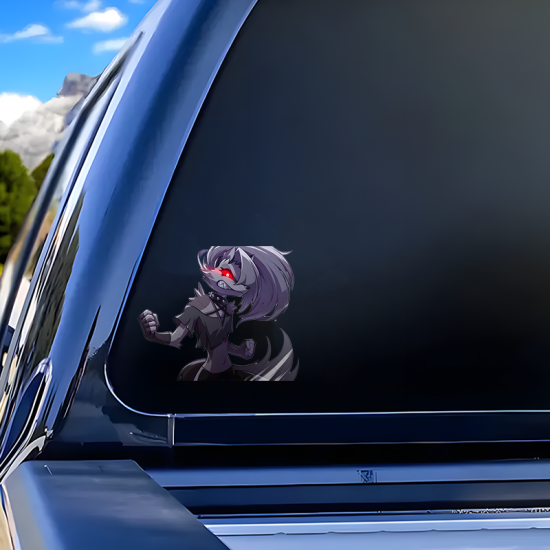 Helluva Boss Loona Angry Anime Car Decal Sticker, suitable for smooth surfaces like glass, mirrors, windows, and tiles. Vinyl car decals suitable for cars, motorcycles, laptops, computers, backpacks, water bottles, and more.