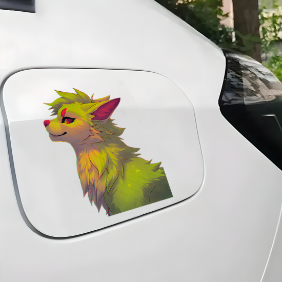 Green Wolf Furry Sticker/Decal, great for adding a pop of color to your fridge or freezer. Vinyl car decals suitable for cars, motorcycles, laptops, computers, backpacks, water bottles, and more.