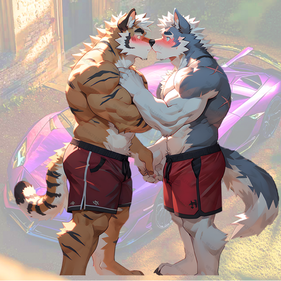 Furry Love: Tiger and Wolf Kiss Sticker, ideal for customizing your airpods case or headphone stand. Vinyl car decals suitable for cars, motorcycles, laptops, computers, backpacks, water bottles, and more.