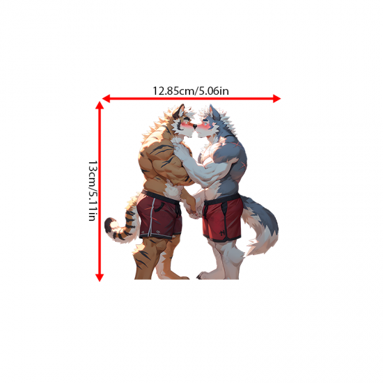 Furry Love: Tiger and Wolf Kiss Sticker, ideal for customizing your airpods case or headphone stand. Vinyl car decals suitable for cars, motorcycles, laptops, computers, backpacks, water bottles, and more.