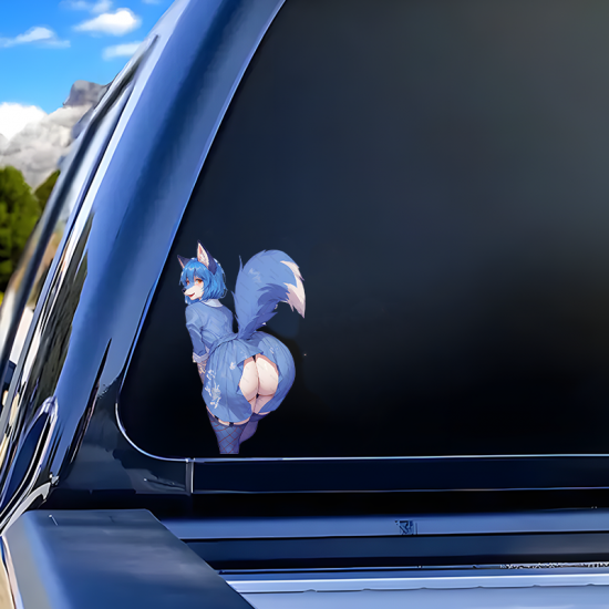 Blue Furry Girl Car Decal - VIP-89, a fun way to personalize your lunch box, cooler, or thermos. Vinyl car decals suitable for cars, motorcycles, laptops, computers, backpacks, water bottles, and more.