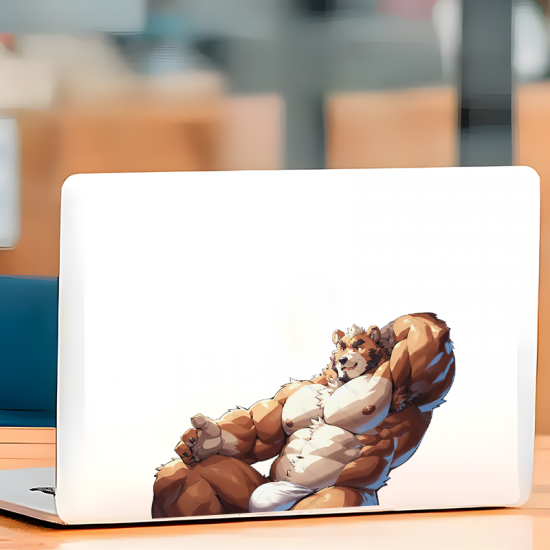 Muscular Bear Reclining Car Sticker Decal, ideal for motivational boards, vision boards, and wall art. Vinyl car decals suitable for cars, motorcycles, laptops, computers, backpacks, water bottles, and more.