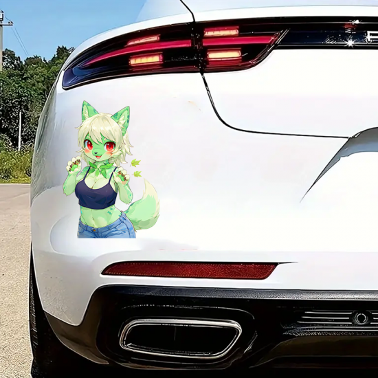 Leafy Green Furry Girl Sticker, adds style to your daily planner, notebook, and office supplies. Vinyl car decals suitable for cars, motorcycles, laptops, computers, backpacks, water bottles, and more.