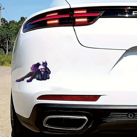 Anthro Wolf Girl on Car Sticker, residue-free removal, perfect for rented spaces and laptops. Vinyl car decals suitable for cars, motorcycles, laptops, computers, backpacks, water bottles, and more.