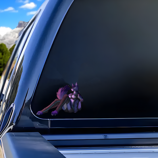 Anthro Wolf Girl on Car Sticker, residue-free removal, perfect for rented spaces and laptops. Vinyl car decals suitable for cars, motorcycles, laptops, computers, backpacks, water bottles, and more.