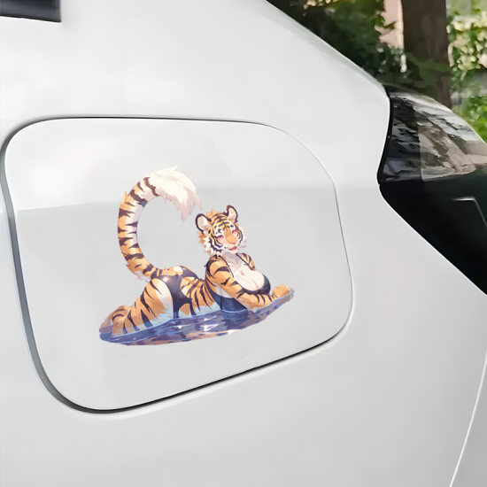 Tiger Furry Bikini Car Decal Sticker, water-resistant sticker suitable for mugs, cups, and tumblers. Vinyl car decals suitable for cars, motorcycles, laptops, computers, backpacks, water bottles, and more.