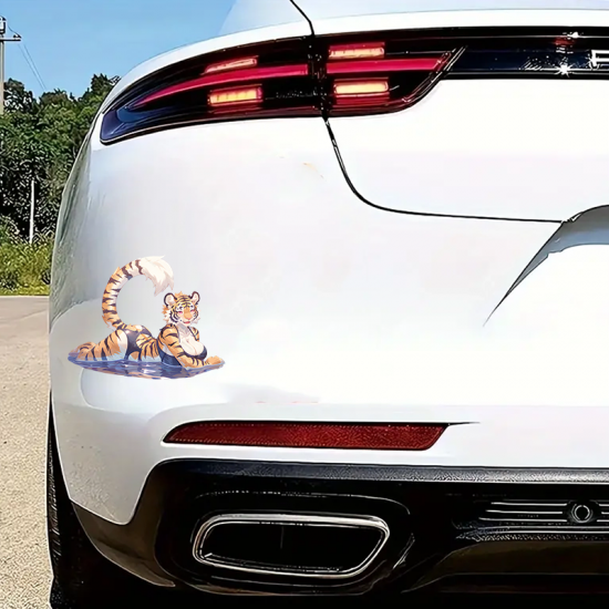 Tiger Furry Bikini Car Decal Sticker, water-resistant sticker suitable for mugs, cups, and tumblers. Vinyl car decals suitable for cars, motorcycles, laptops, computers, backpacks, water bottles, and more.