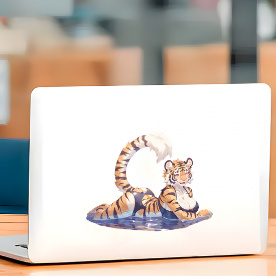 Tiger Furry Bikini Car Decal Sticker, water-resistant sticker suitable for mugs, cups, and tumblers. Vinyl car decals suitable for cars, motorcycles, laptops, computers, backpacks, water bottles, and more.