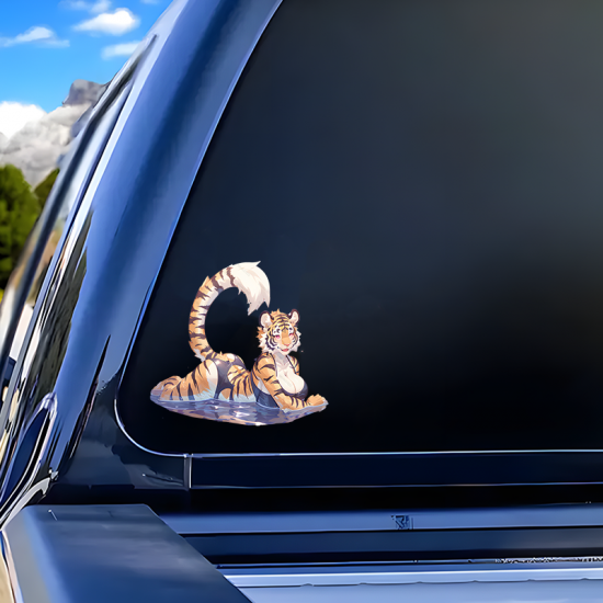 Tiger Furry Bikini Car Decal Sticker, water-resistant sticker suitable for mugs, cups, and tumblers. Vinyl car decals suitable for cars, motorcycles, laptops, computers, backpacks, water bottles, and more.