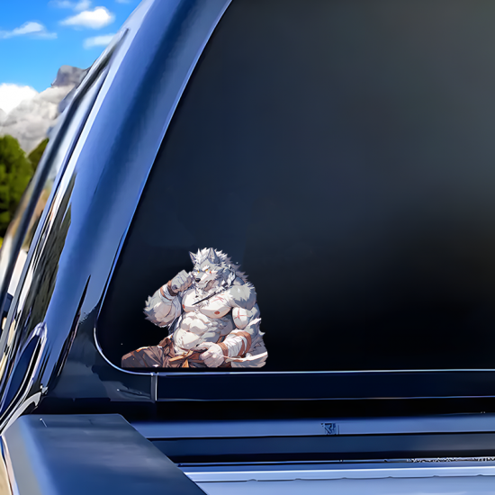 Muscular Wolf Anthro on Car Sticker, easy to apply on cars, trucks, vans, and recreational vehicles. Vinyl car decals suitable for cars, motorcycles, laptops, computers, backpacks, water bottles, and more.