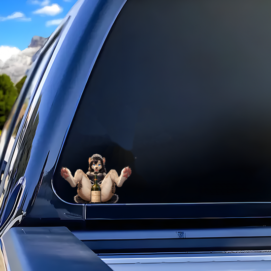 Furry Maid Wine Car Sticker Decal, cool decal for skateboards, snowboards, surfboards, and longboards. Vinyl car decals suitable for cars, motorcycles, laptops, computers, backpacks, water bottles, and more.