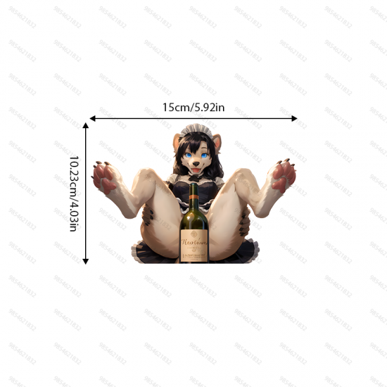 Furry Maid Wine Car Sticker Decal, cool decal for skateboards, snowboards, surfboards, and longboards. Vinyl car decals suitable for cars, motorcycles, laptops, computers, backpacks, water bottles, and more.