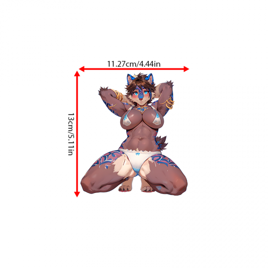 Furry Bikini Girl with Futuristic Car Sticker Decal, suitable for fixing up old furniture or adding flair to new items. Vinyl car decals suitable for cars, motorcycles, laptops, computers, backpacks, water bottles, and more.