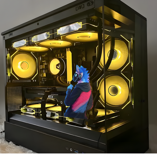 Cyberpunk Protogen in Cityscape Sticker, vibrant colors perfect for art projects, collages, and crafts. Vinyl car decals suitable for cars, motorcycles, laptops, computers, backpacks, water bottles, and more.