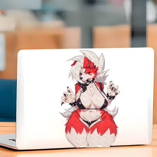 Sexy Anthro Wolf Bikini Sticker Decal, weather-proof sticker for camping gear, coolers, and lanterns. Vinyl car decals suitable for cars, motorcycles, laptops, computers, backpacks, water bottles, and more.