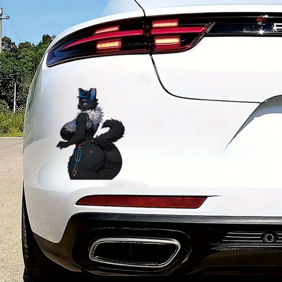 Anthro Wolf Girl by Futuristic Car Sticker, durable and weather-resistant, perfect for outdoor gear and vehicles. Vinyl car decals suitable for cars, motorcycles, laptops, computers, backpacks, water bottles, and more.