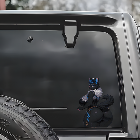Anthro Wolf Girl by Futuristic Car Sticker, durable and weather-resistant, perfect for outdoor gear and vehicles. Vinyl car decals suitable for cars, motorcycles, laptops, computers, backpacks, water bottles, and more.