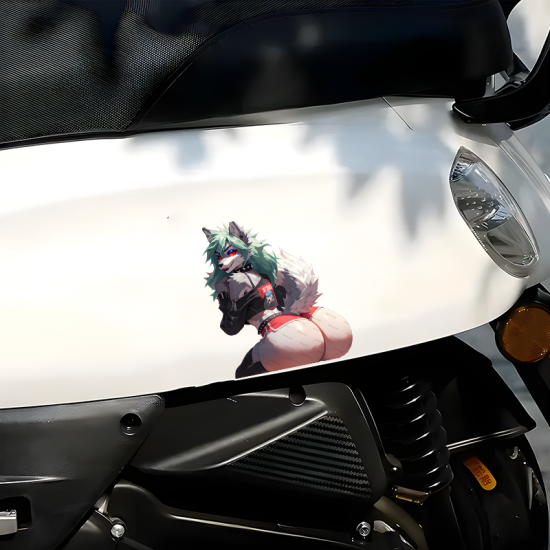 Rocker Roxanne Wolf - Sexy Furry Decal, designed for MacBooks, iPhones, travel cases, guitars, and fridges. Vinyl car decals suitable for cars, motorcycles, laptops, computers, backpacks, water bottles, and more.