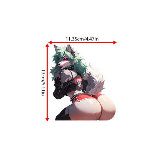 Rocker Roxanne Wolf - Sexy Furry Decal, designed for MacBooks, iPhones, travel cases, guitars, and fridges. Vinyl car decals suitable for cars, motorcycles, laptops, computers, backpacks, water bottles, and more.