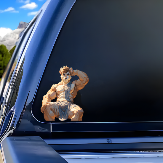 Muscular Furry Lion with Purple Car Sticker, adds a personal touch to your luggage, travel bags, and backpacks. Vinyl car decals suitable for cars, motorcycles, laptops, computers, backpacks, water bottles, and more.