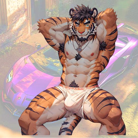 Tiger Furry Muscle Car Sticker Decal, residue-free removal, perfect for rented spaces and laptops. Vinyl car decals suitable for cars, motorcycles, laptops, computers, backpacks, water bottles, and more.