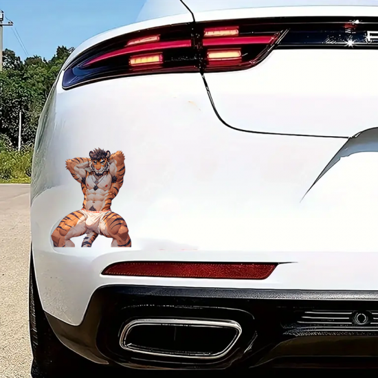 Tiger Furry Muscle Car Sticker Decal, residue-free removal, perfect for rented spaces and laptops. Vinyl car decals suitable for cars, motorcycles, laptops, computers, backpacks, water bottles, and more.
