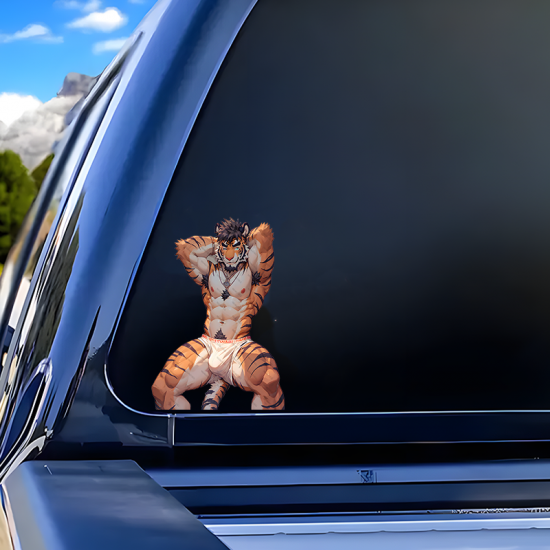 Tiger Furry Muscle Car Sticker Decal, residue-free removal, perfect for rented spaces and laptops. Vinyl car decals suitable for cars, motorcycles, laptops, computers, backpacks, water bottles, and more.