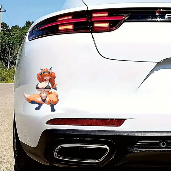 Sexy Furry Fox Girl Car Decal Sticker, fun addition to your scrapbook, photo album, or handmade cards. Vinyl car decals suitable for cars, motorcycles, laptops, computers, backpacks, water bottles, and more.