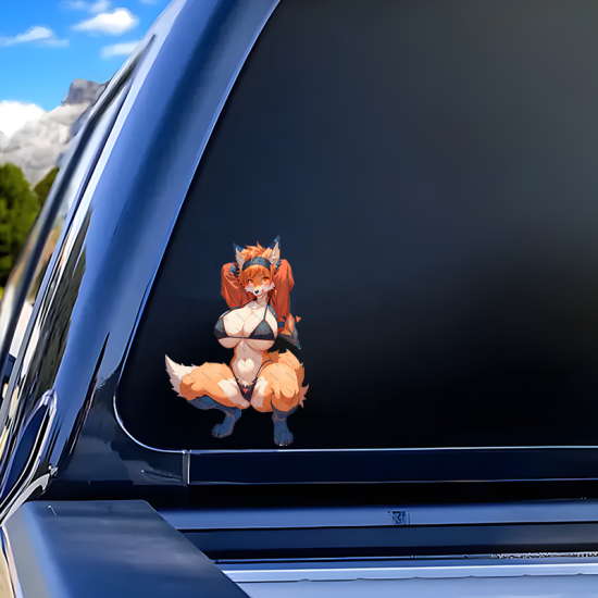 Sexy Furry Fox Girl Car Decal Sticker, fun addition to your scrapbook, photo album, or handmade cards. Vinyl car decals suitable for cars, motorcycles, laptops, computers, backpacks, water bottles, and more.